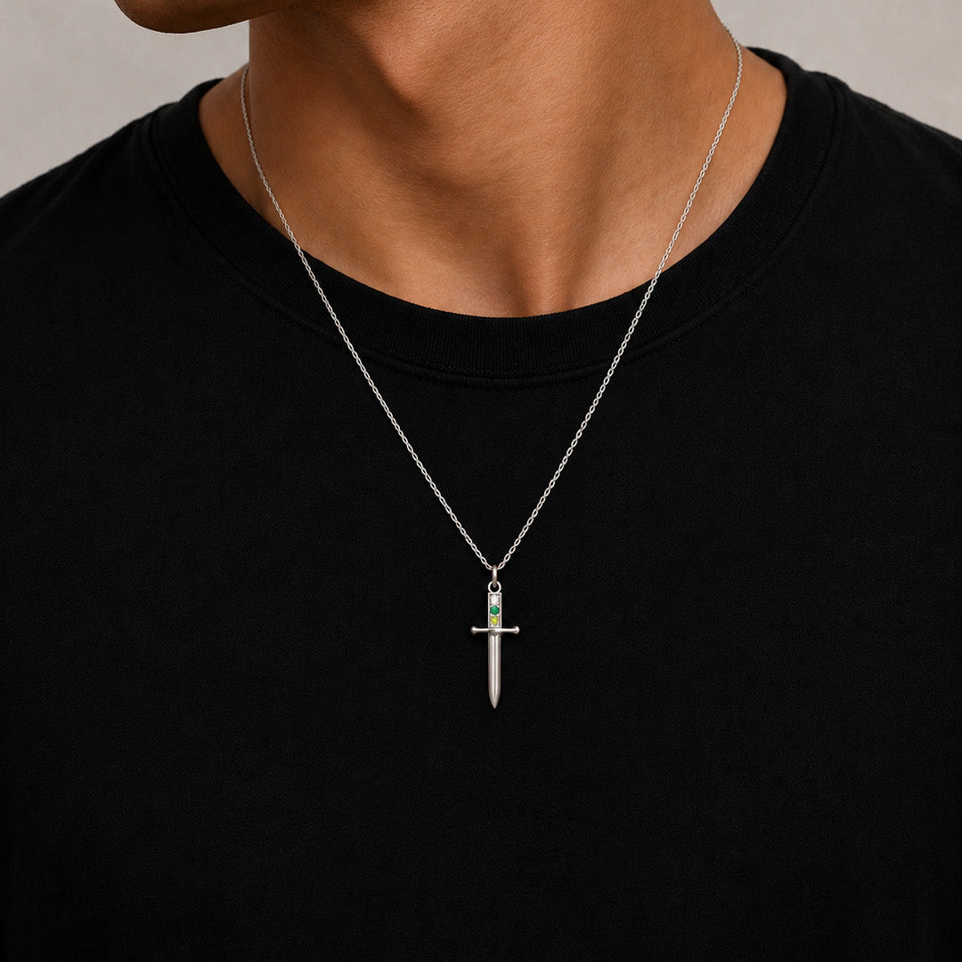 Dagger Necklace with Birthstones
