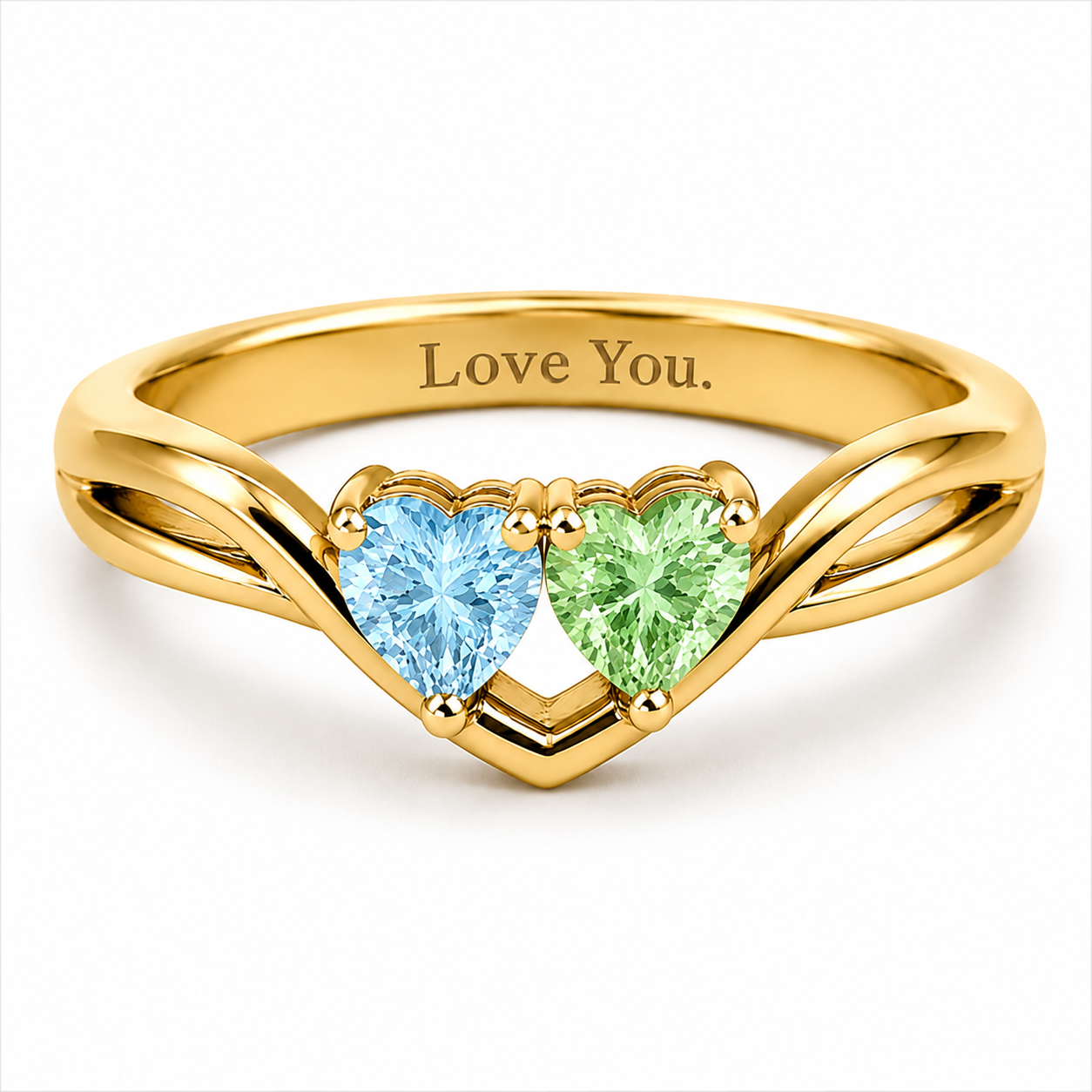 Tilted Double Heart Gemstone Ring
