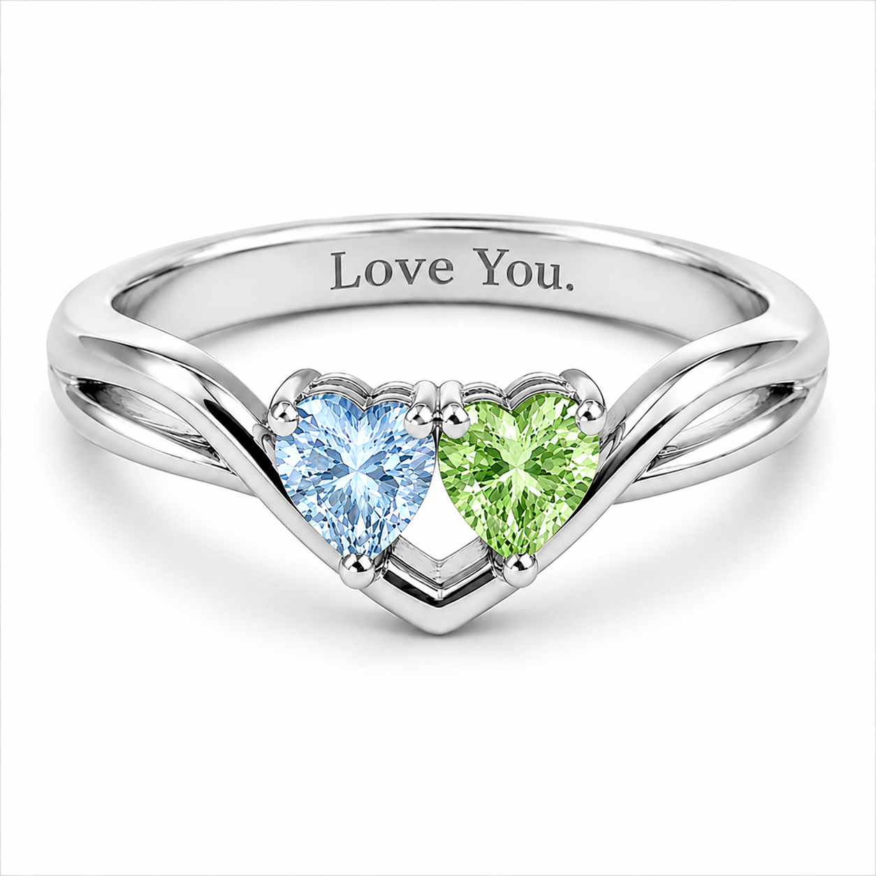 Tilted Double Heart Gemstone Ring