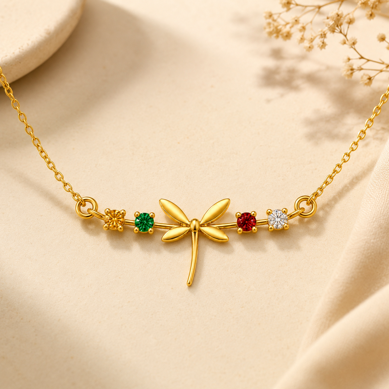 Dragonfly Necklace with Birthstone