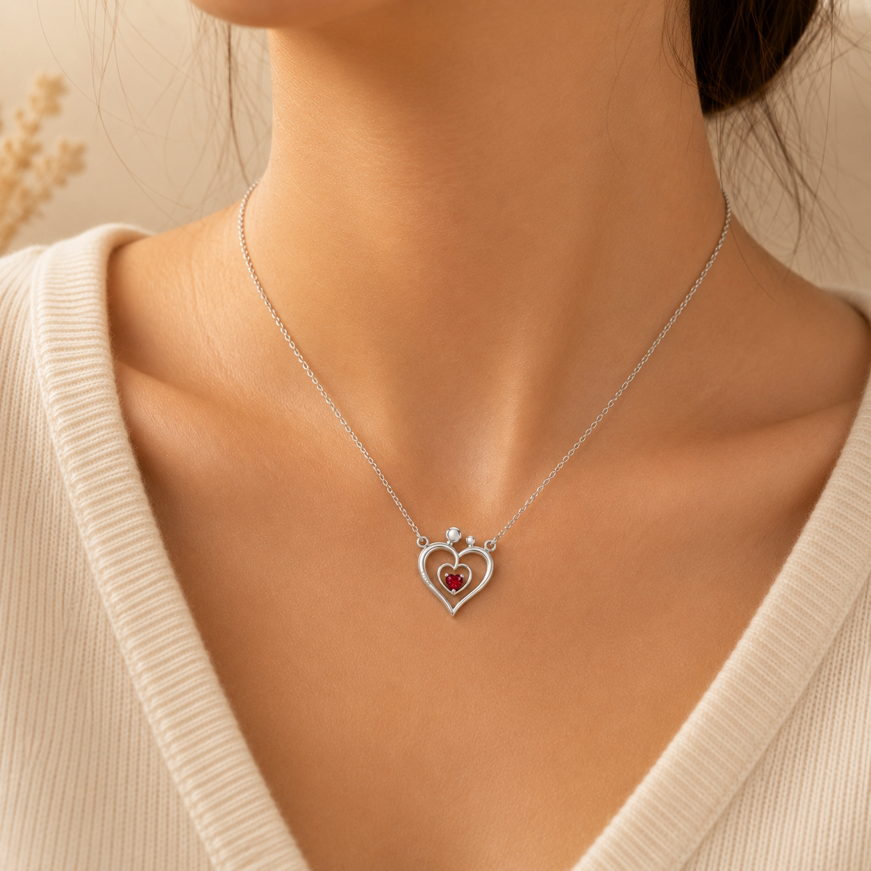 Family Heart Pendant with Birthstone