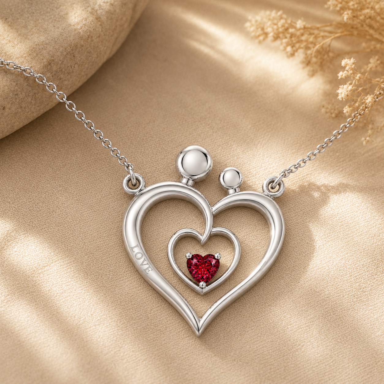 Family Heart Pendant with Birthstone