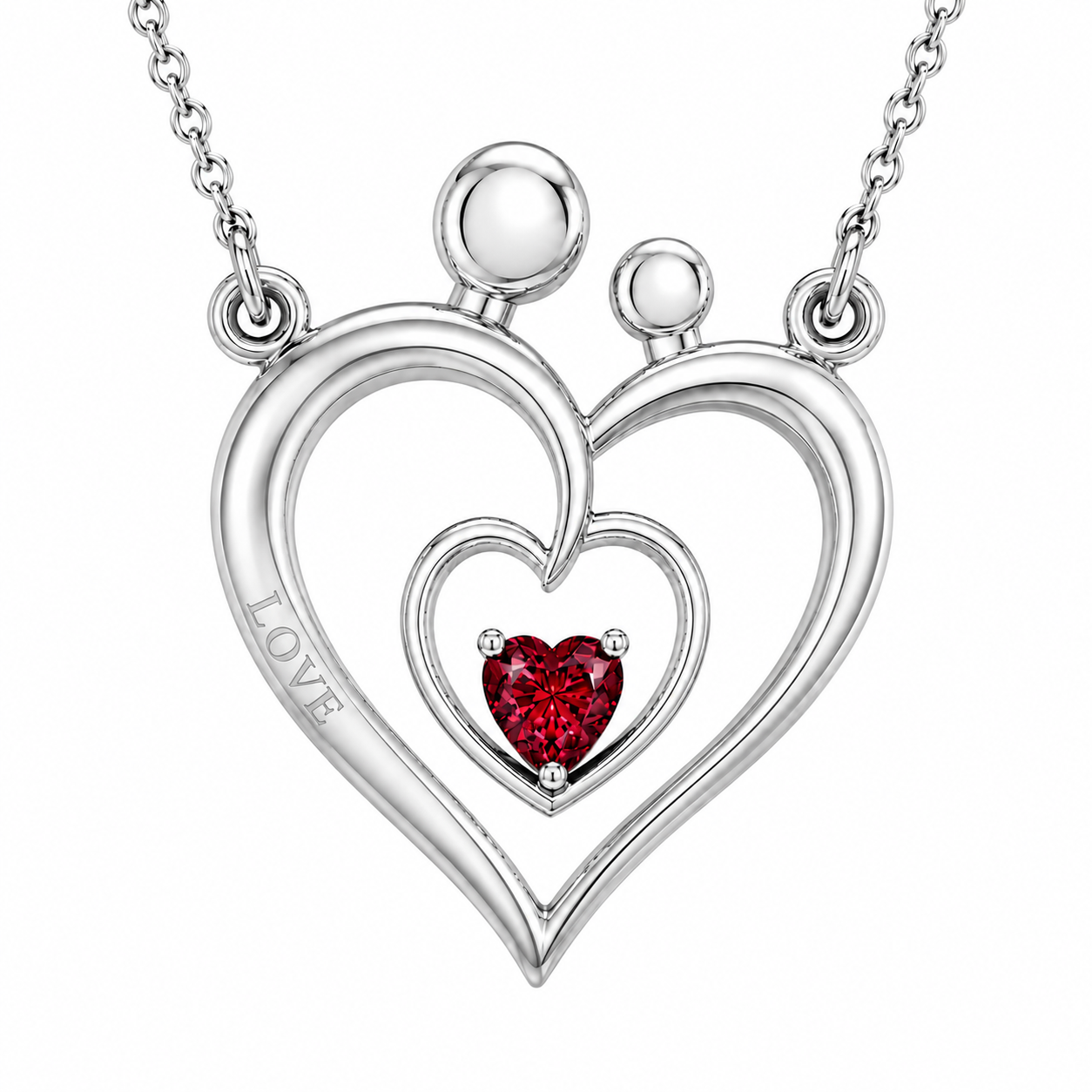 Family Heart Pendant with Birthstone