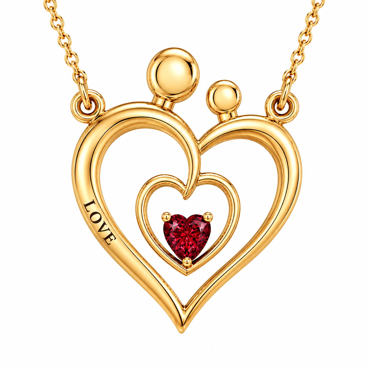 Family Heart Pendant with Birthstone