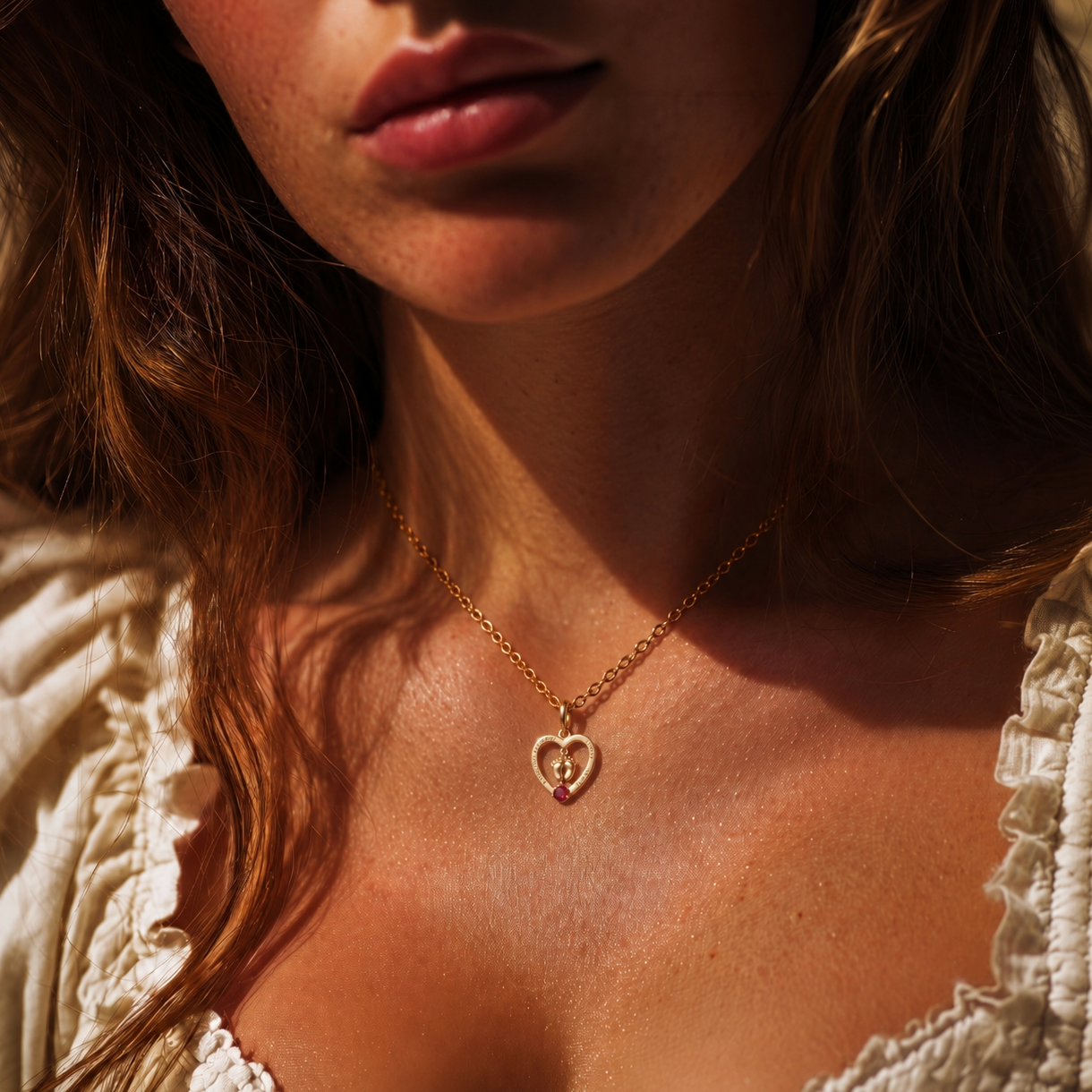 Baby Feet Heart Pendant Necklace