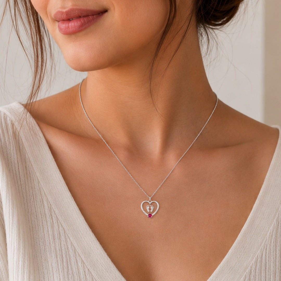 Baby Feet Heart Pendant Necklace