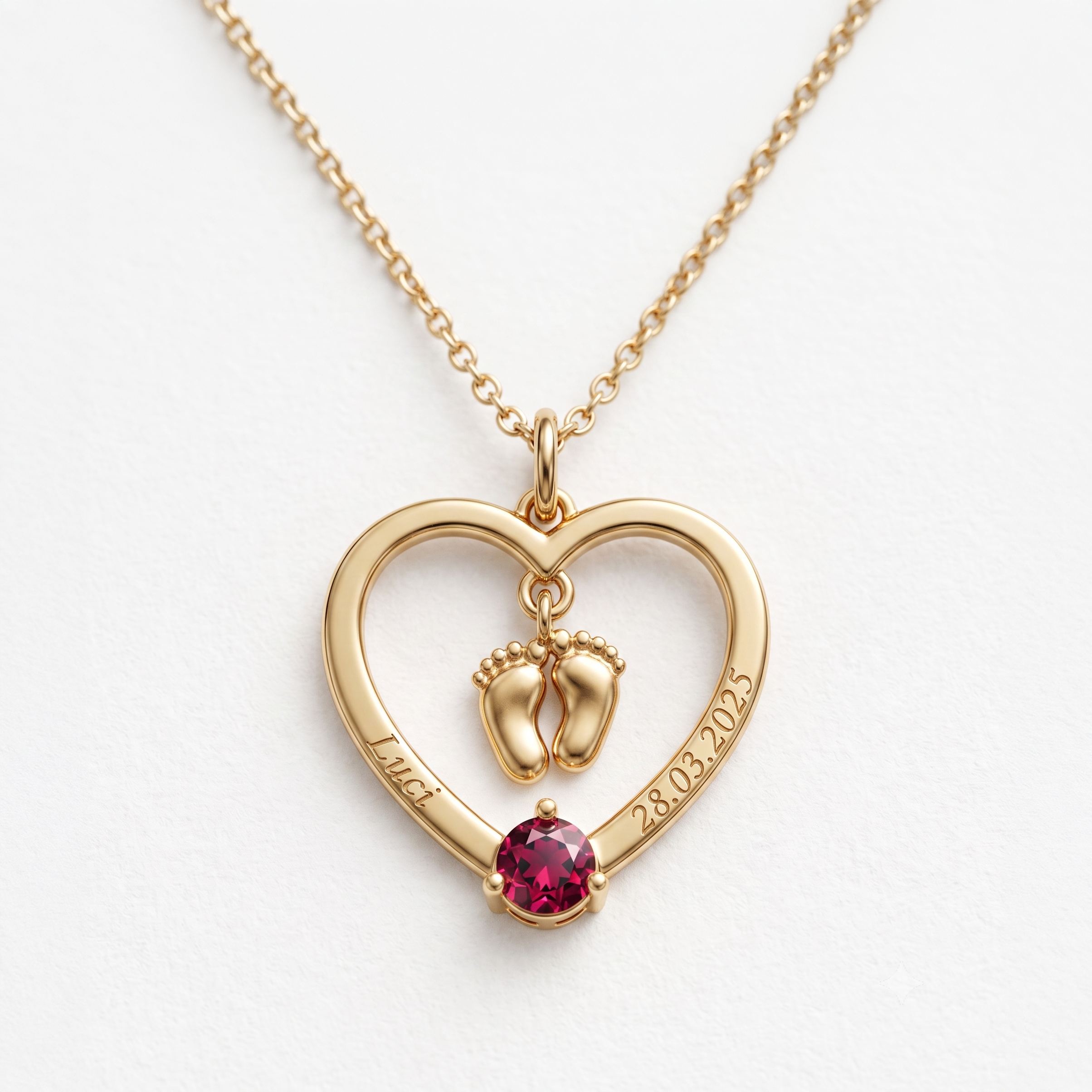Baby Feet Heart Pendant Necklace