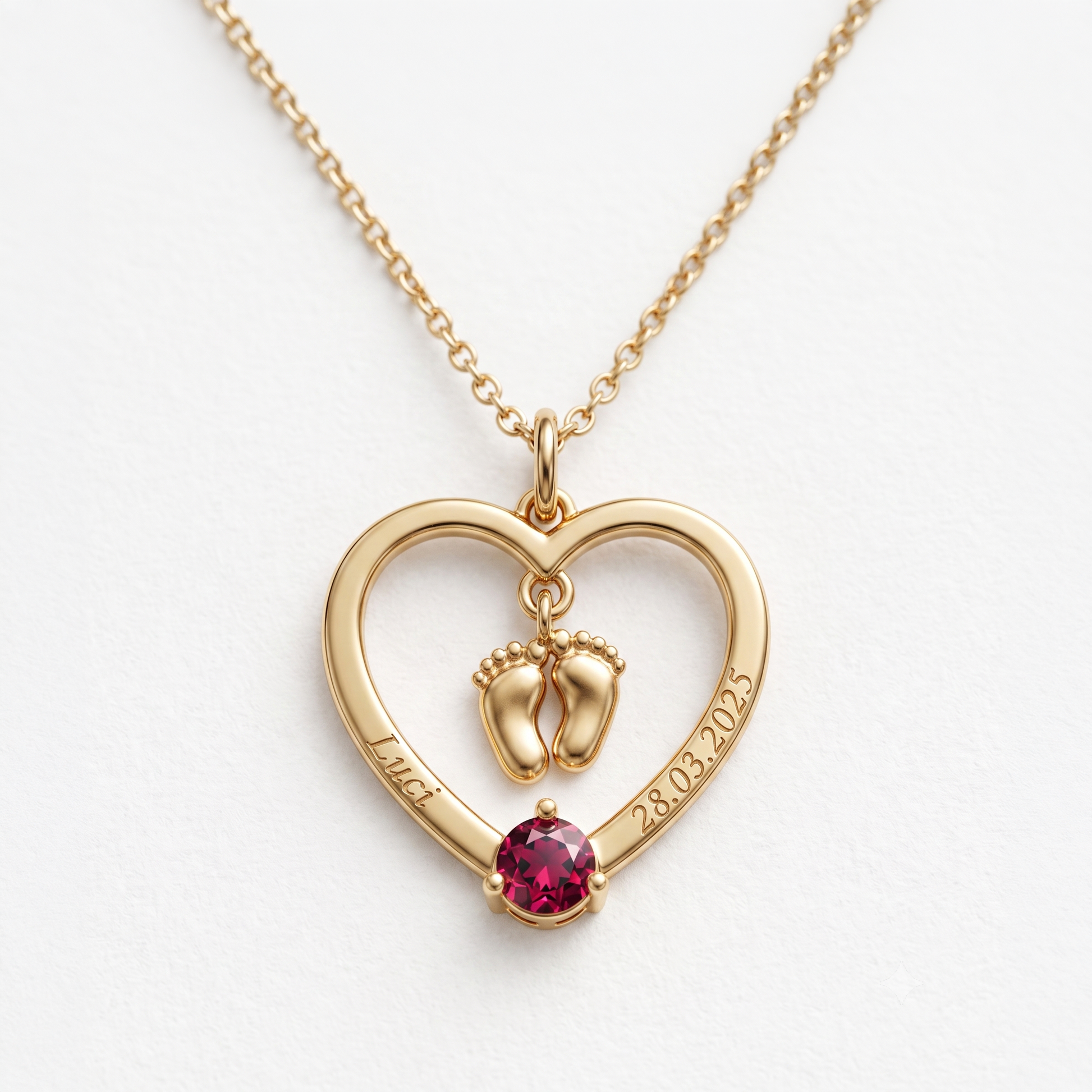 Baby Feet Heart Pendant Necklace