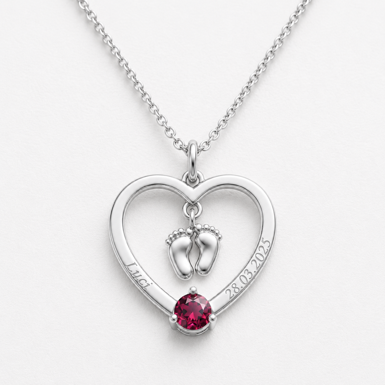 Baby Feet Heart Pendant Necklace