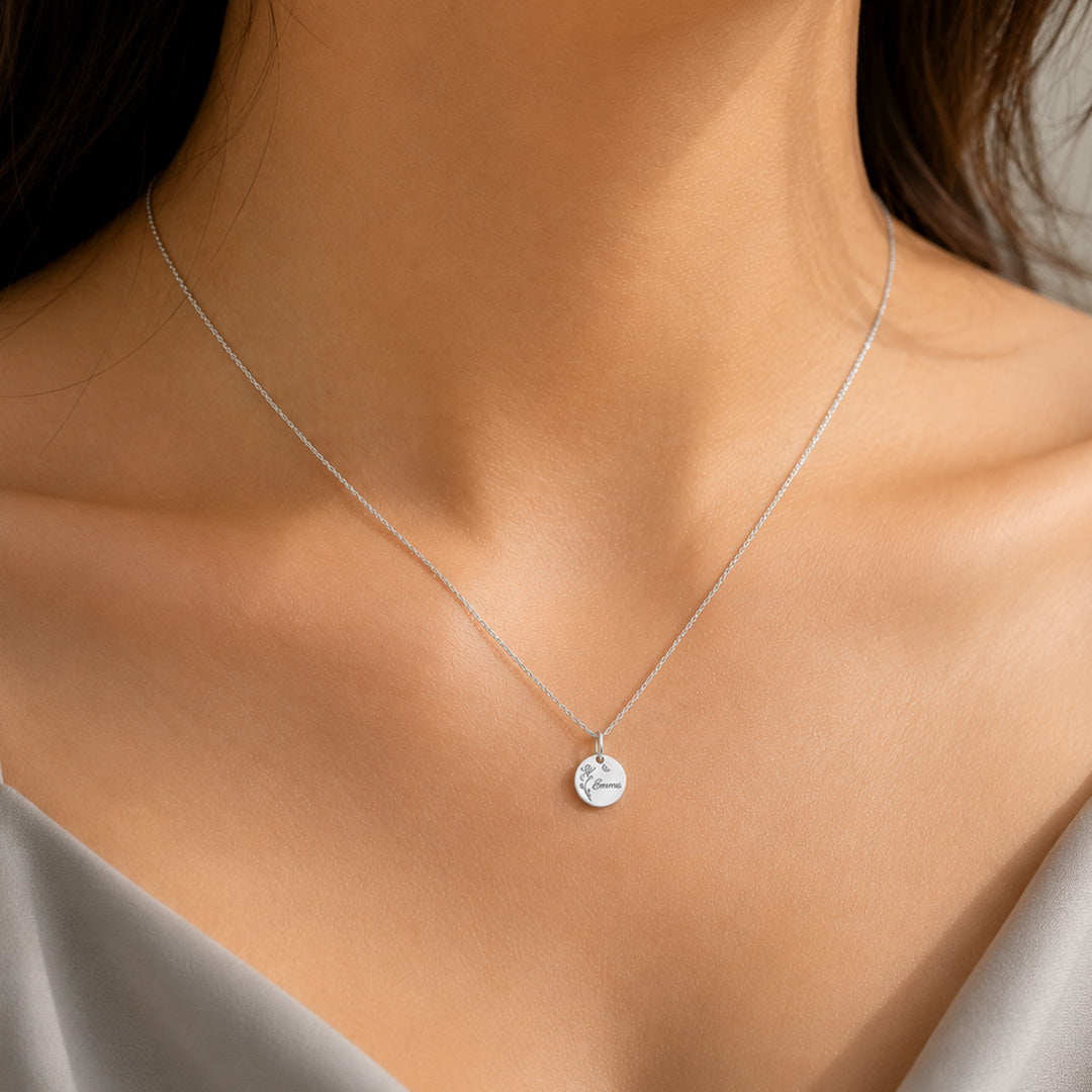 Floral Butterfly Charm Disc Necklace