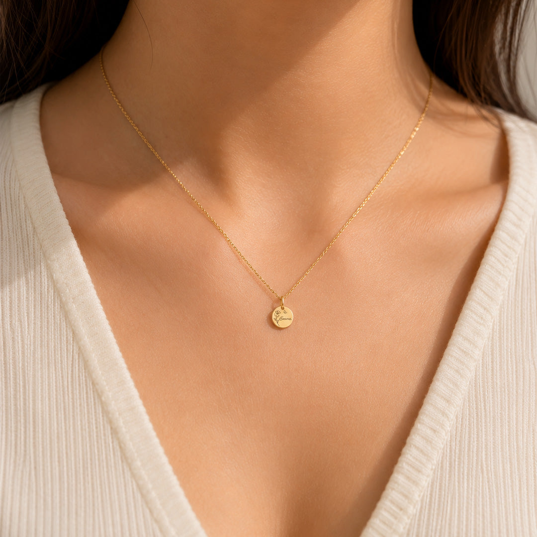 Floral Butterfly Charm Disc Necklace