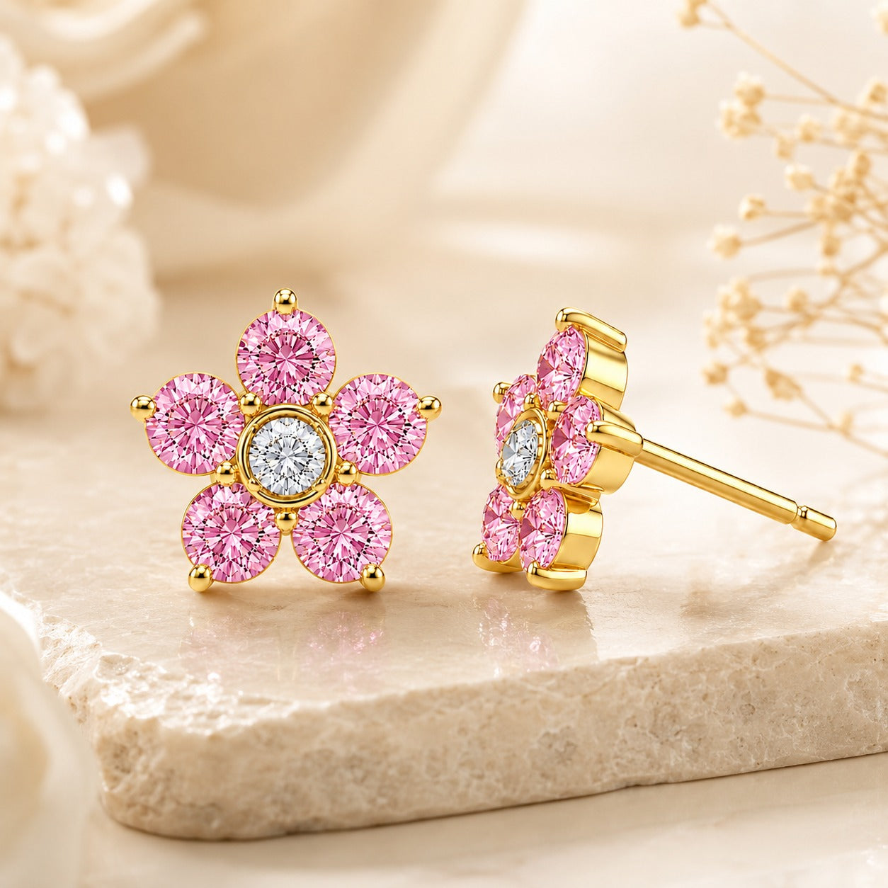 Birthstone Flower Stud Earrings