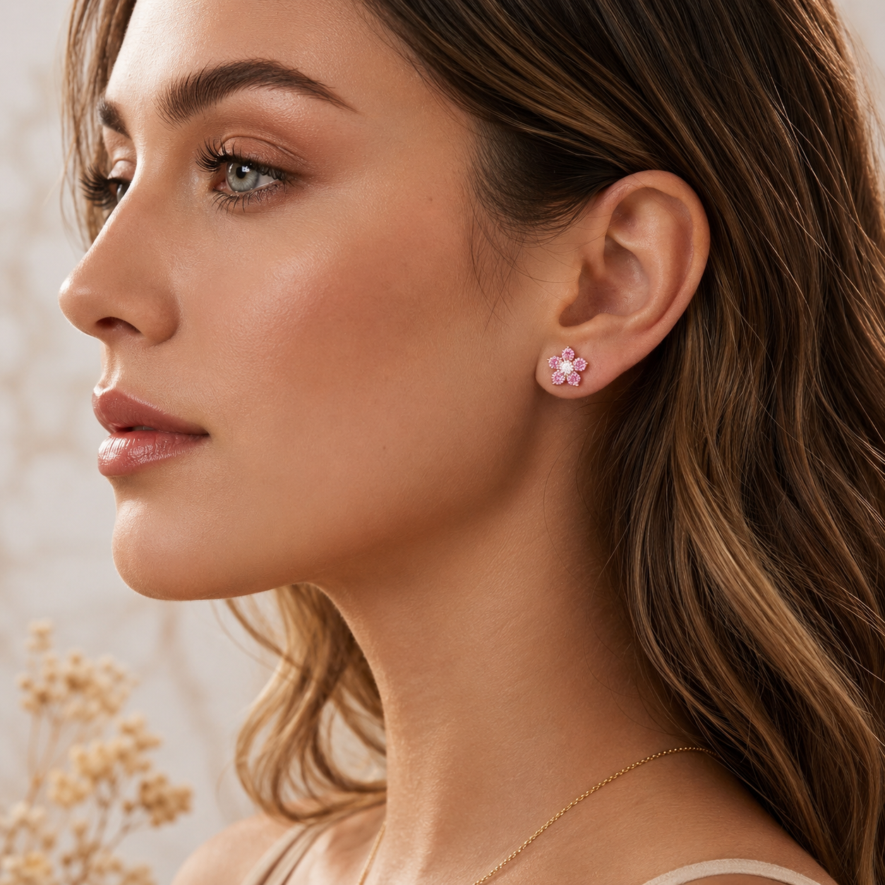 Birthstone Flower Stud Earrings