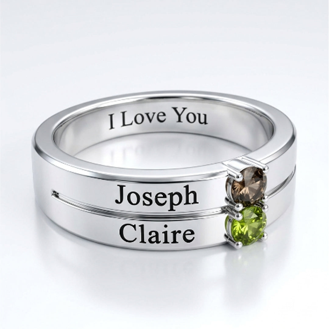 Groove Band Ring with Birthstones