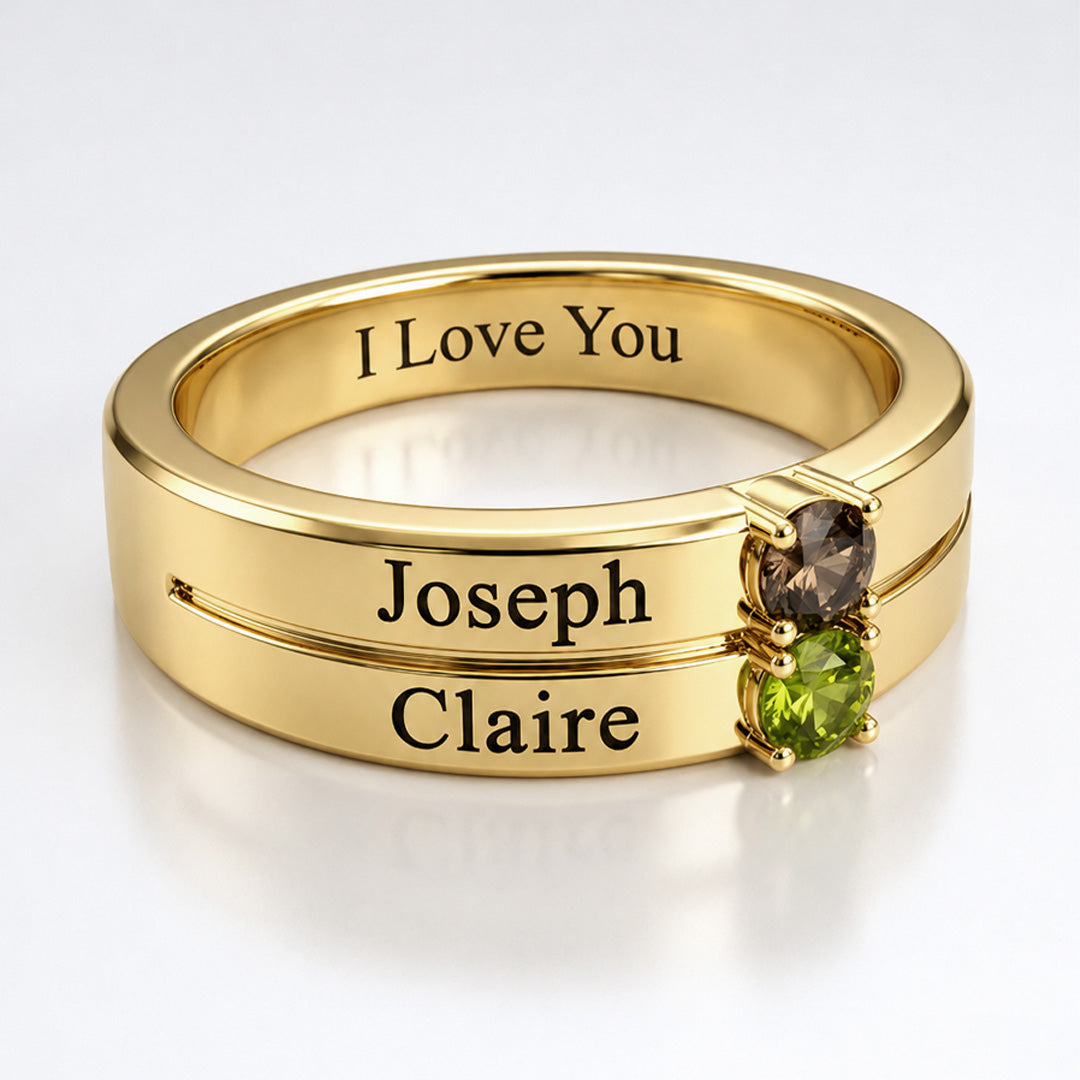 Groove Band Ring with Birthstones