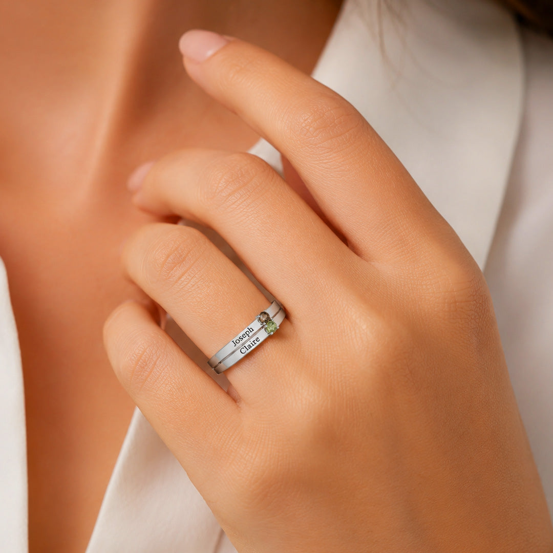 Groove Band Ring with Birthstones