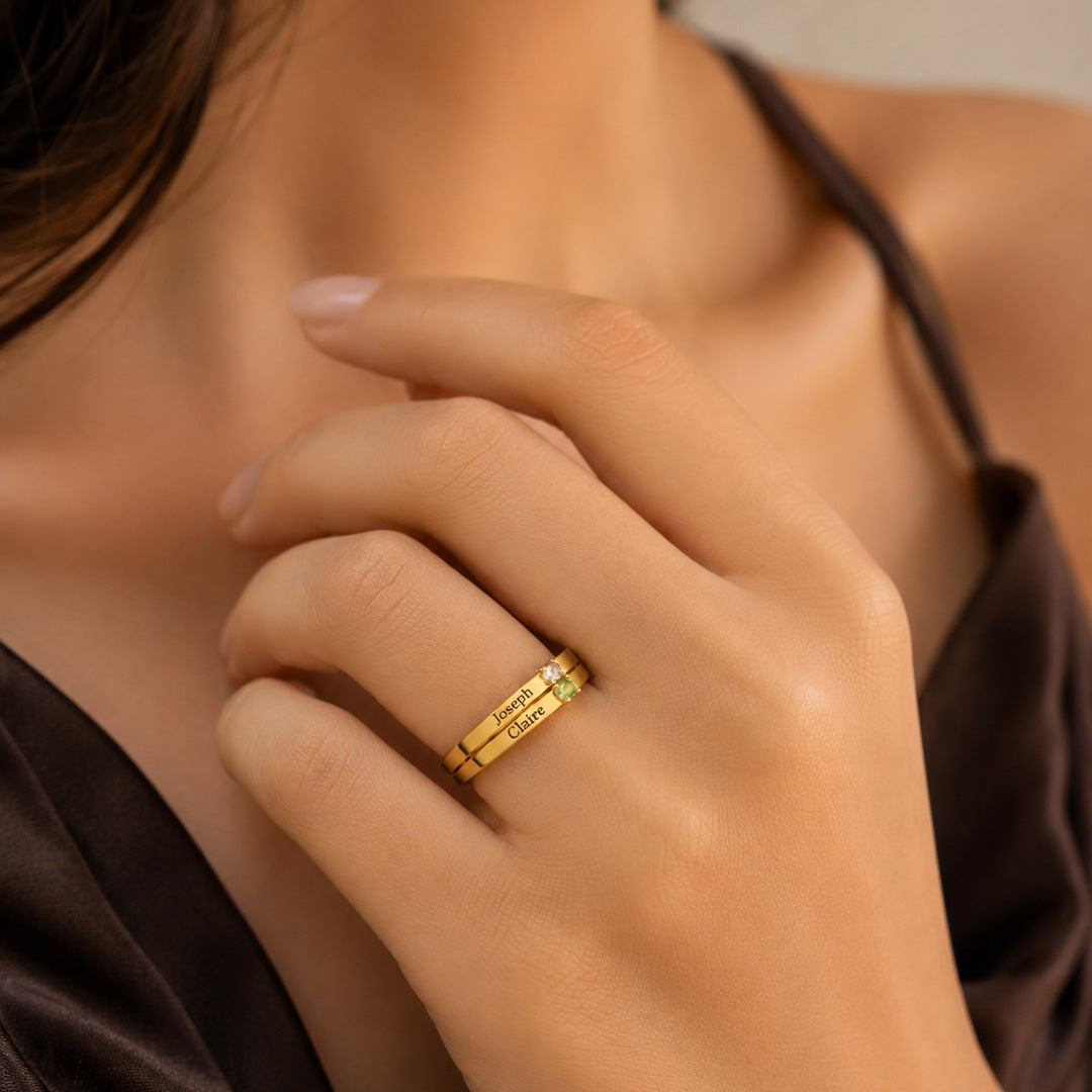 Groove Band Ring with Birthstones