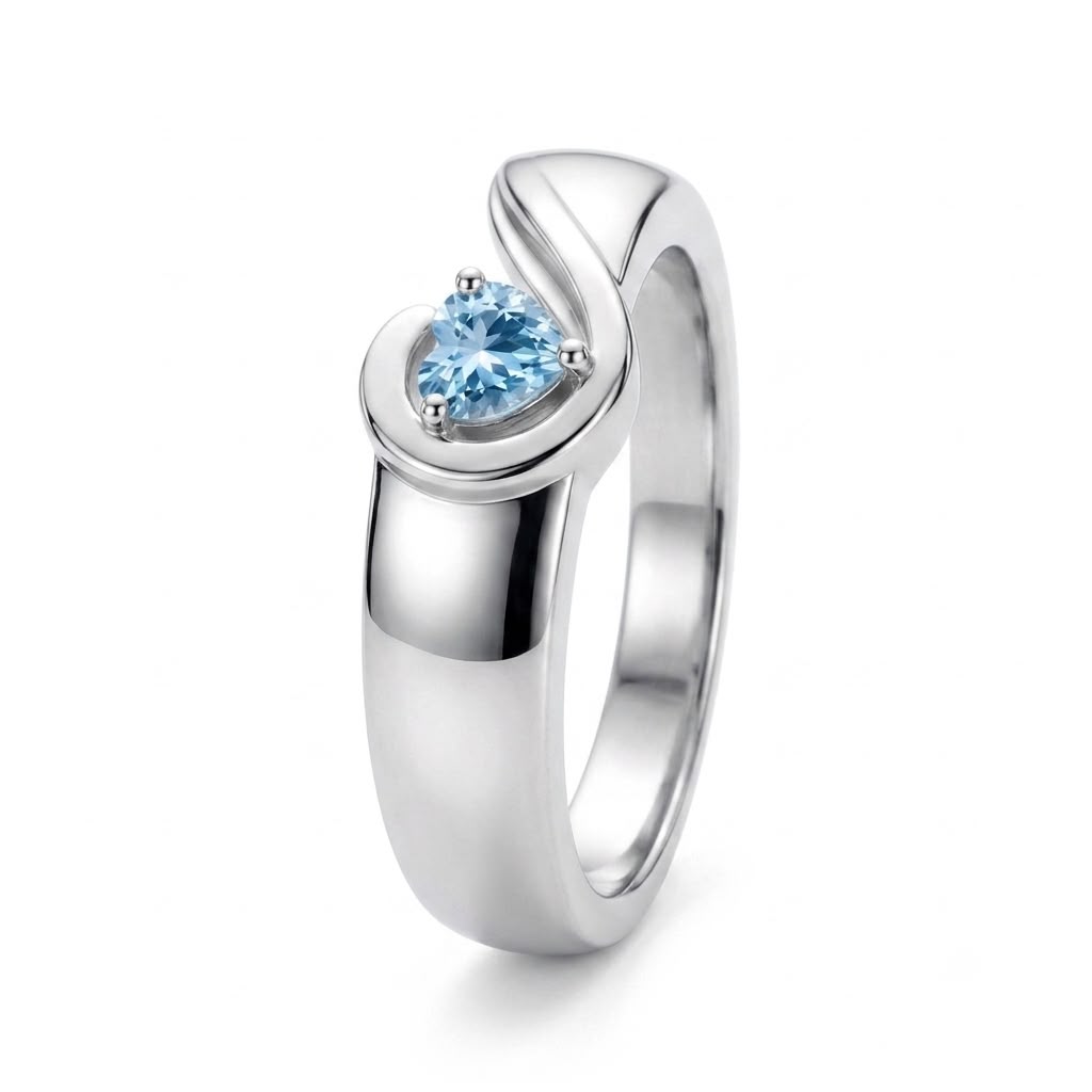 Half Heart Band Ring with Birthstone