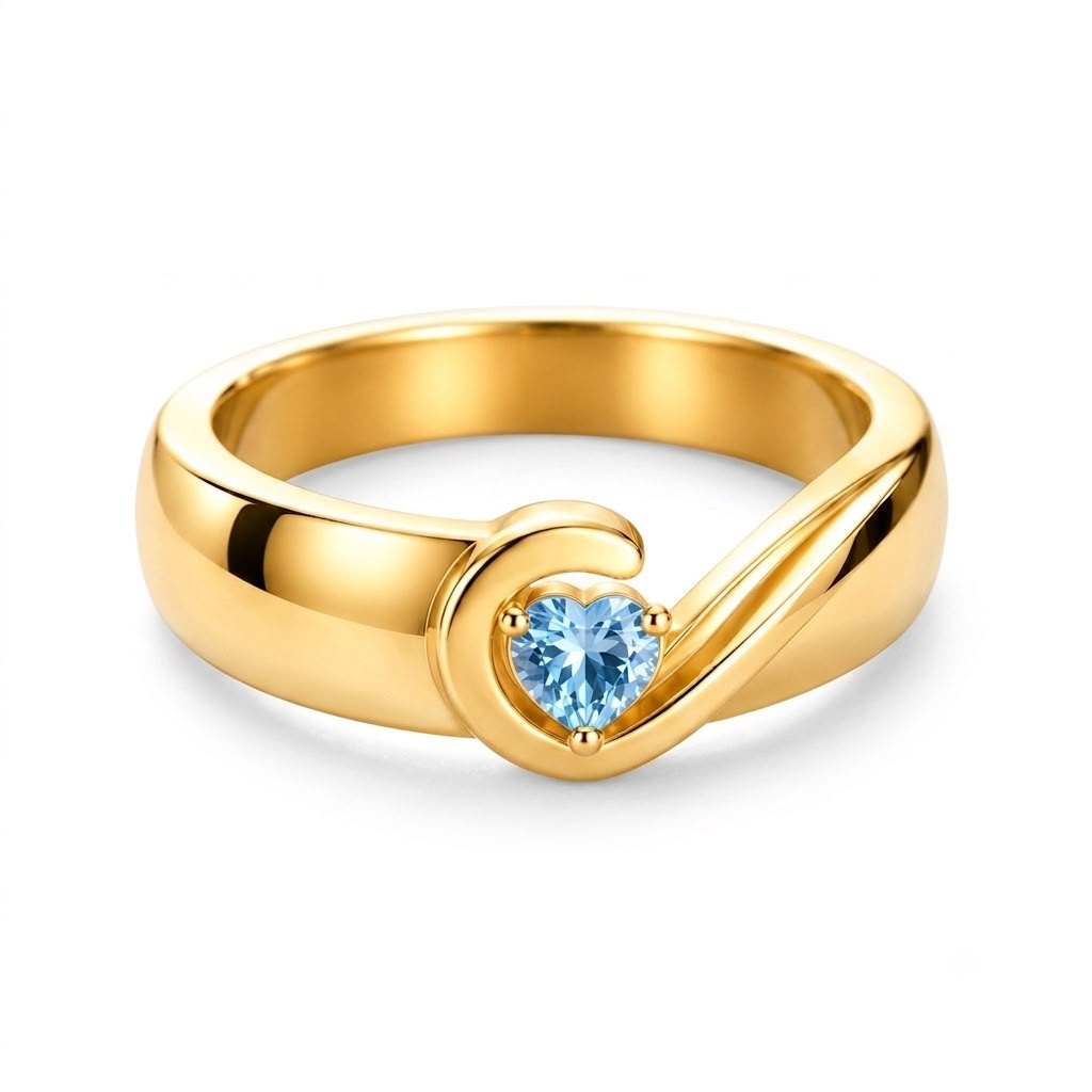 Half Heart Band Ring with Birthstone
