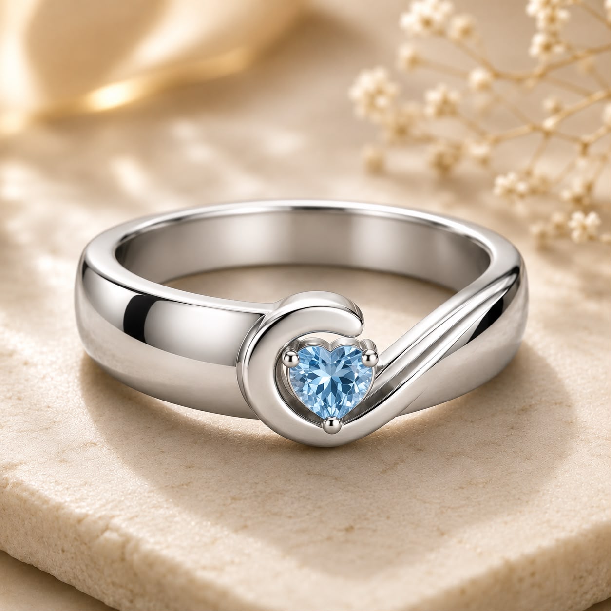Half Heart Band Ring with Birthstone