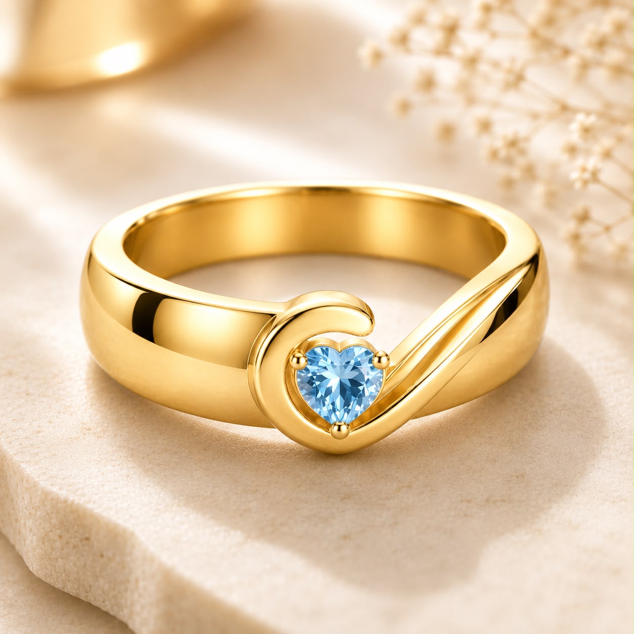 Half Heart Band Ring with Birthstone