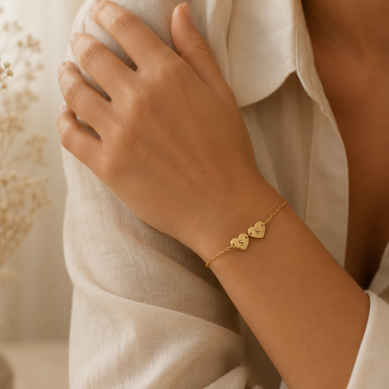 Initial Link Heart Bracelet