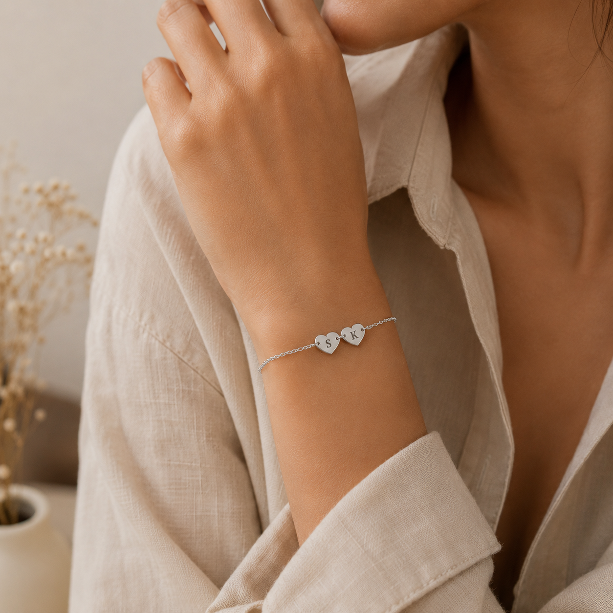 Initial Link Heart Bracelet