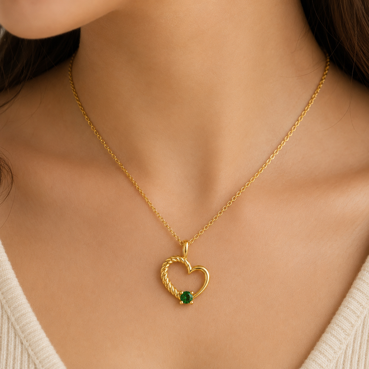 Twisted Heart Pendant with Birthstone