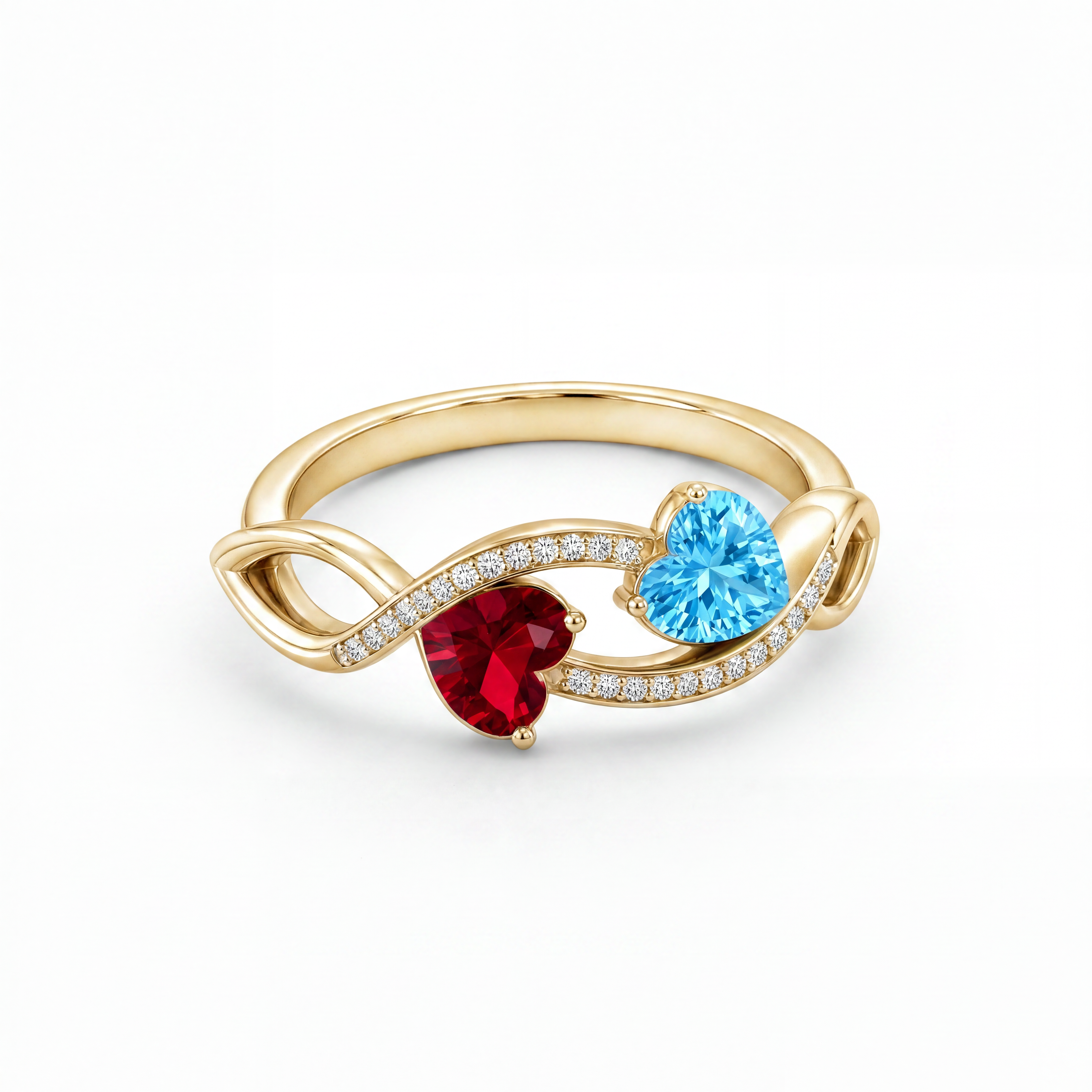 2 Heart Birthstone Ring