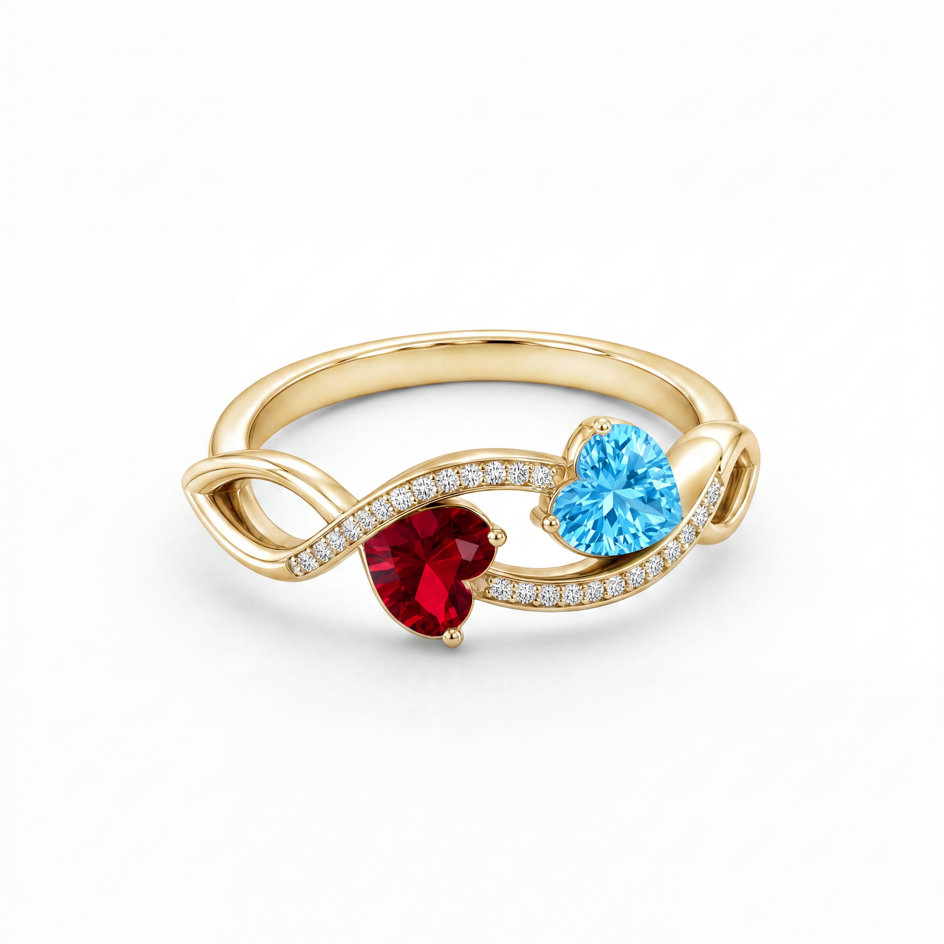 2 Heart Birthstone Ring