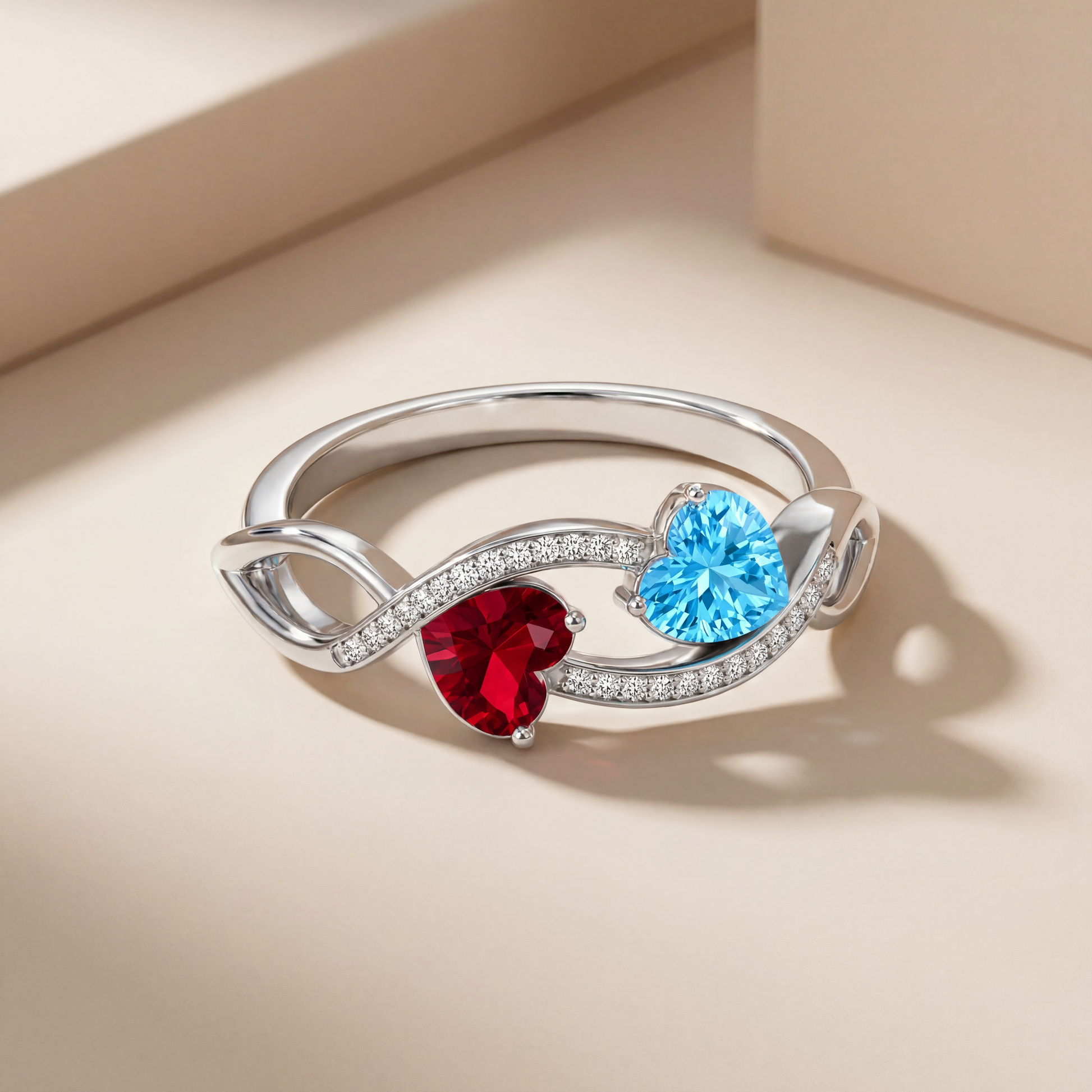 2 Heart Birthstone Ring