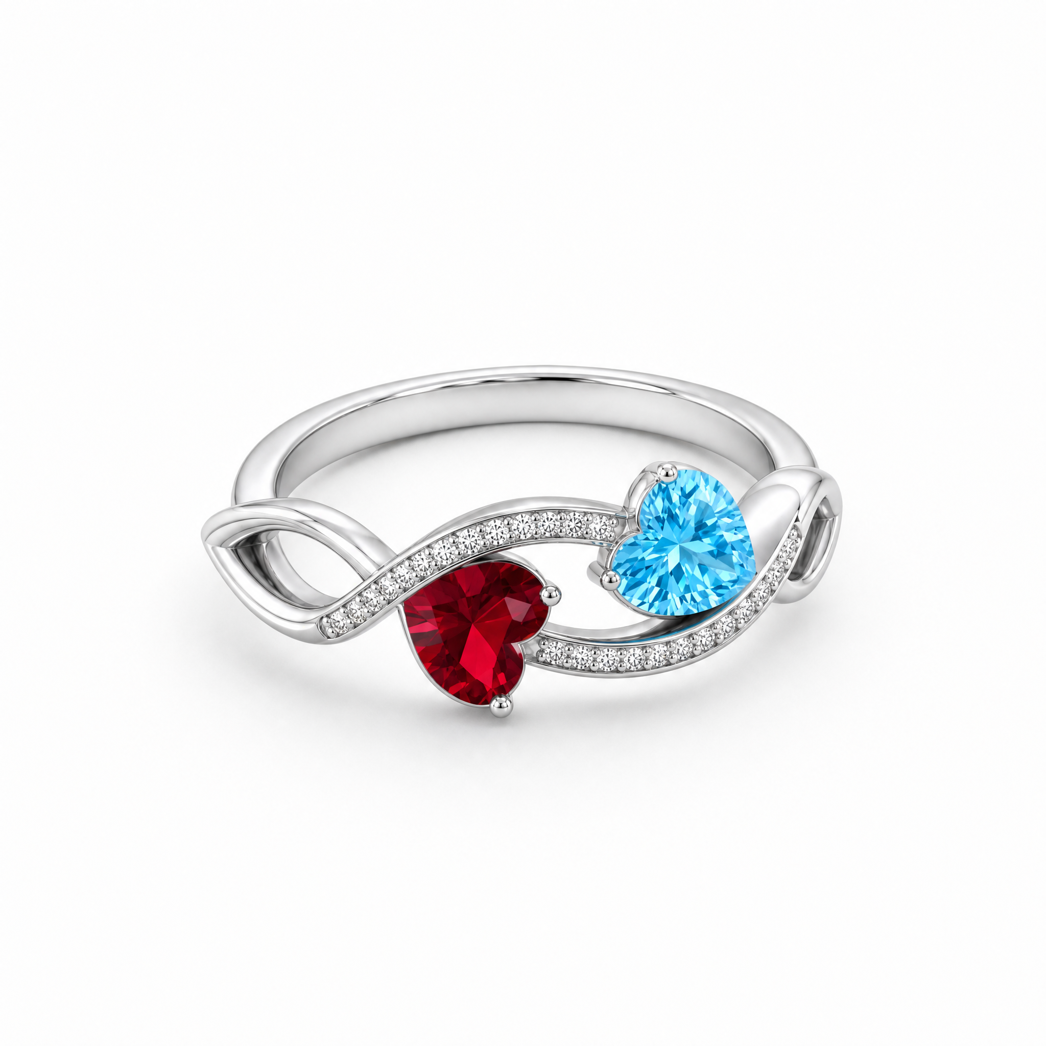 2 Heart Birthstone Ring
