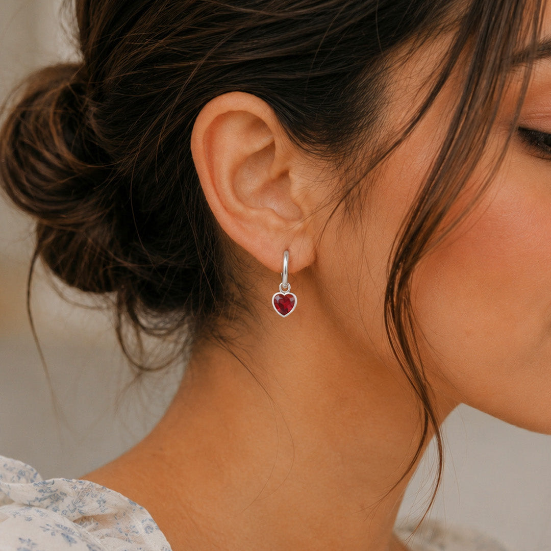 Heart Birthstone Hoop Earrings