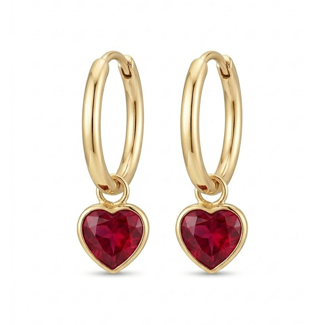 Heart Birthstone Hoop Earrings