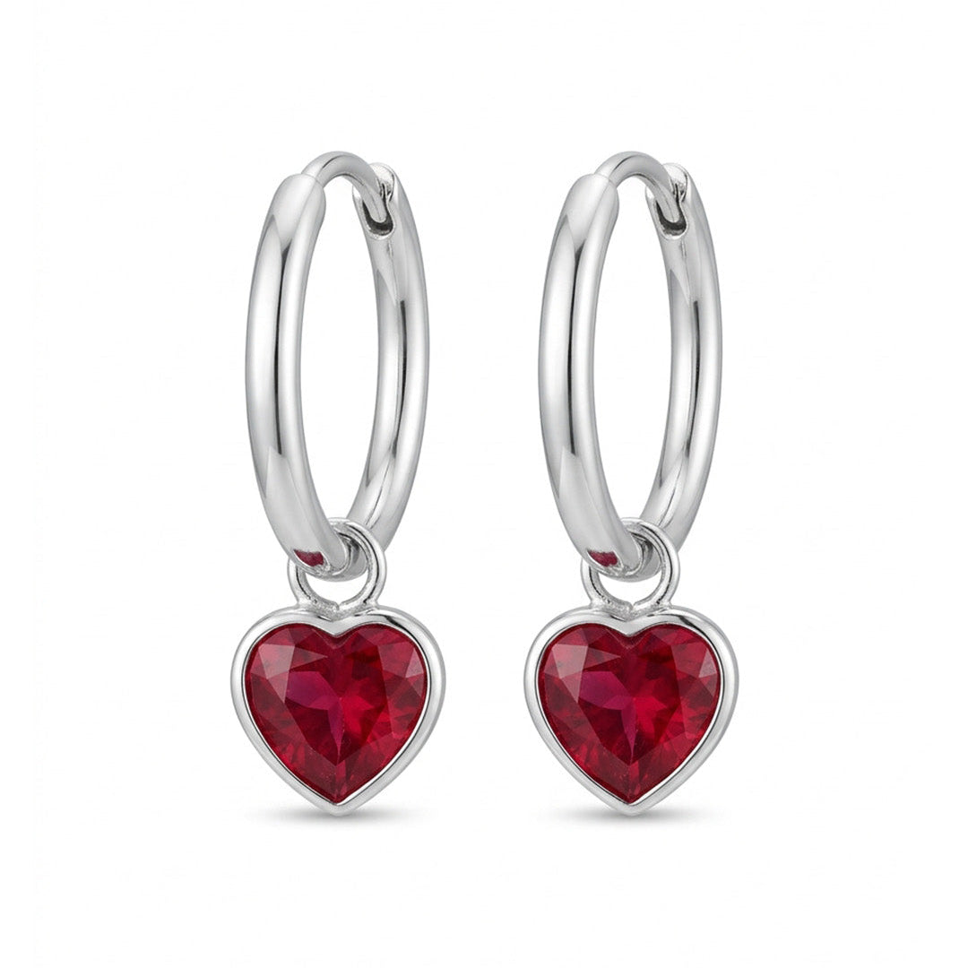 Heart Birthstone Hoop Earrings