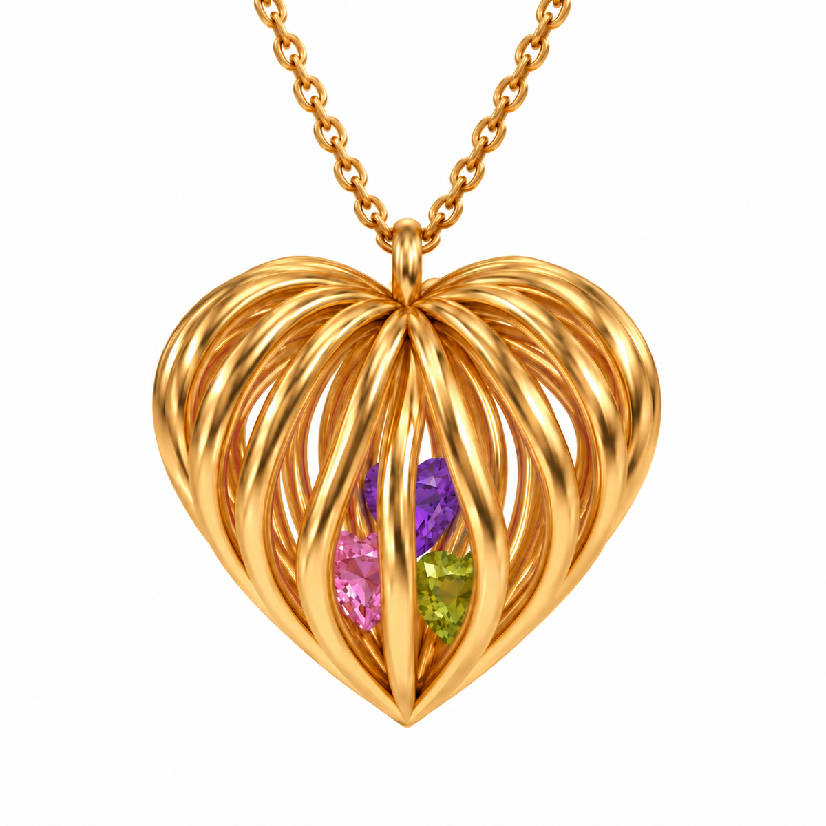 Heart Cage Love Birthstone Necklace