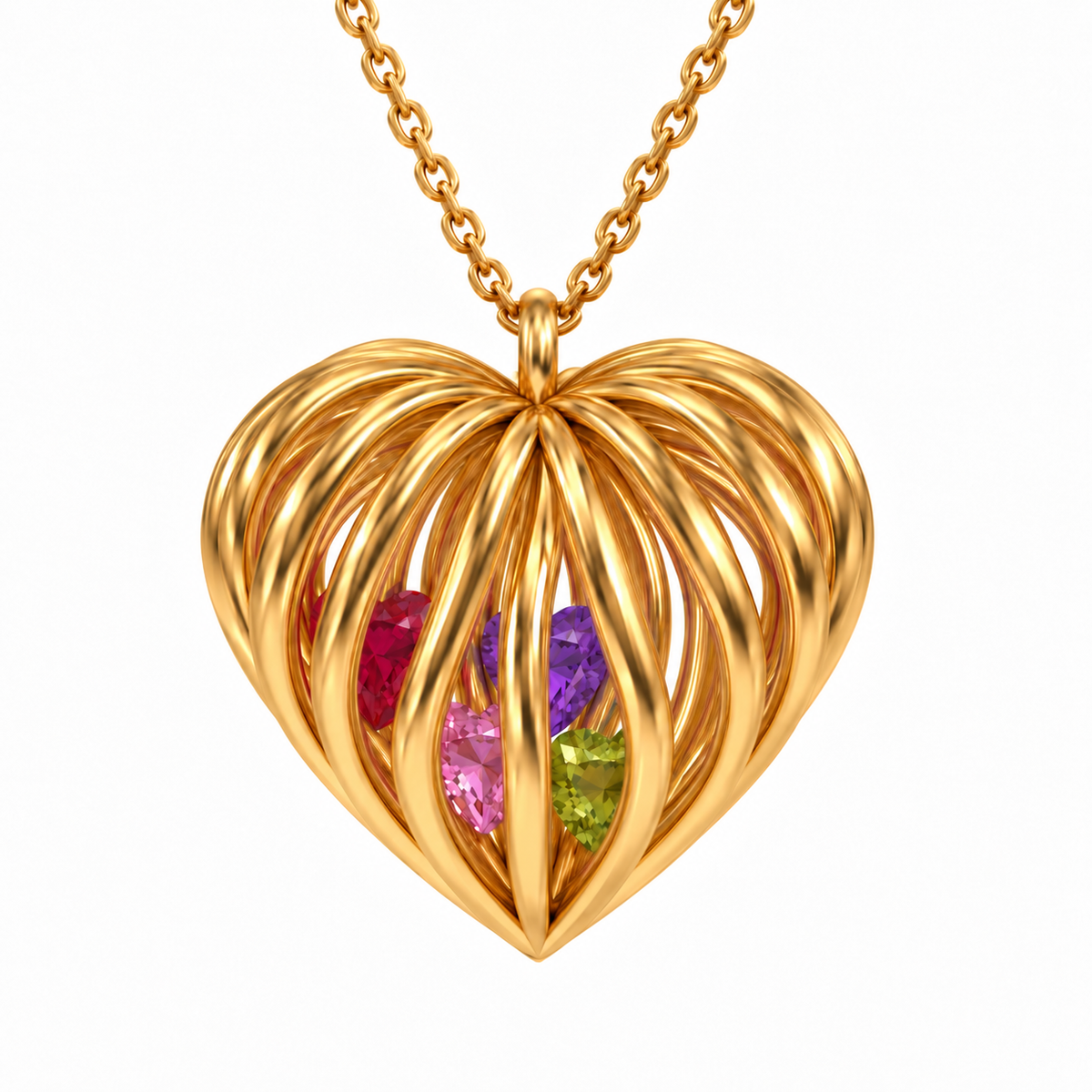 Heart Cage Love Birthstone Necklace