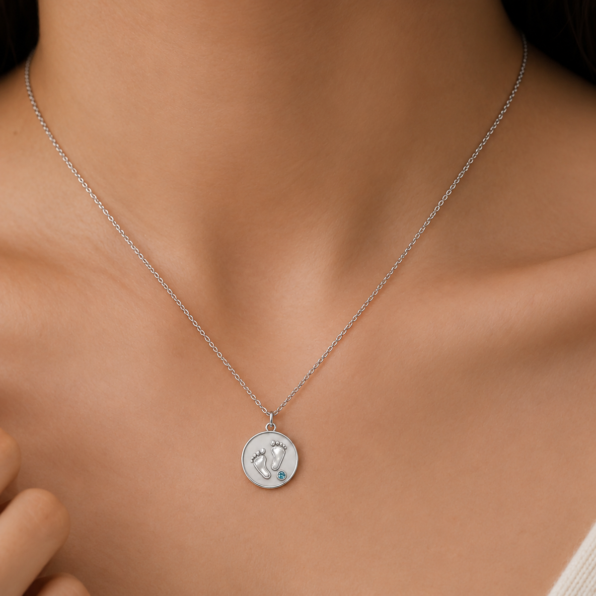 Baby Footprint Birthstone Necklace