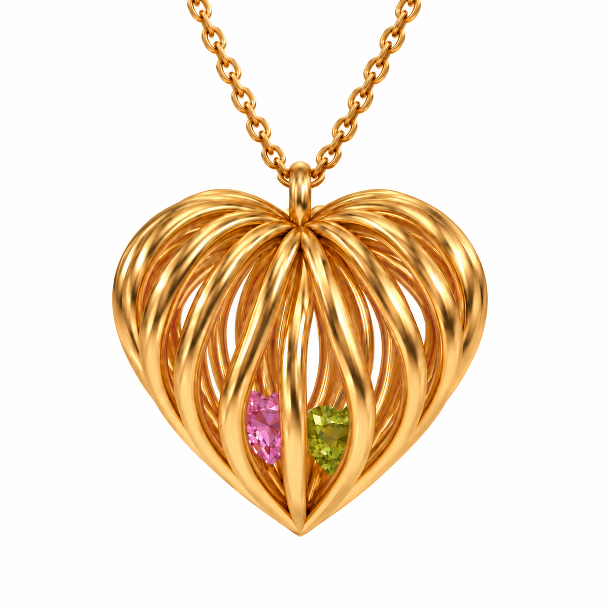 Heart Cage Love Birthstone Necklace