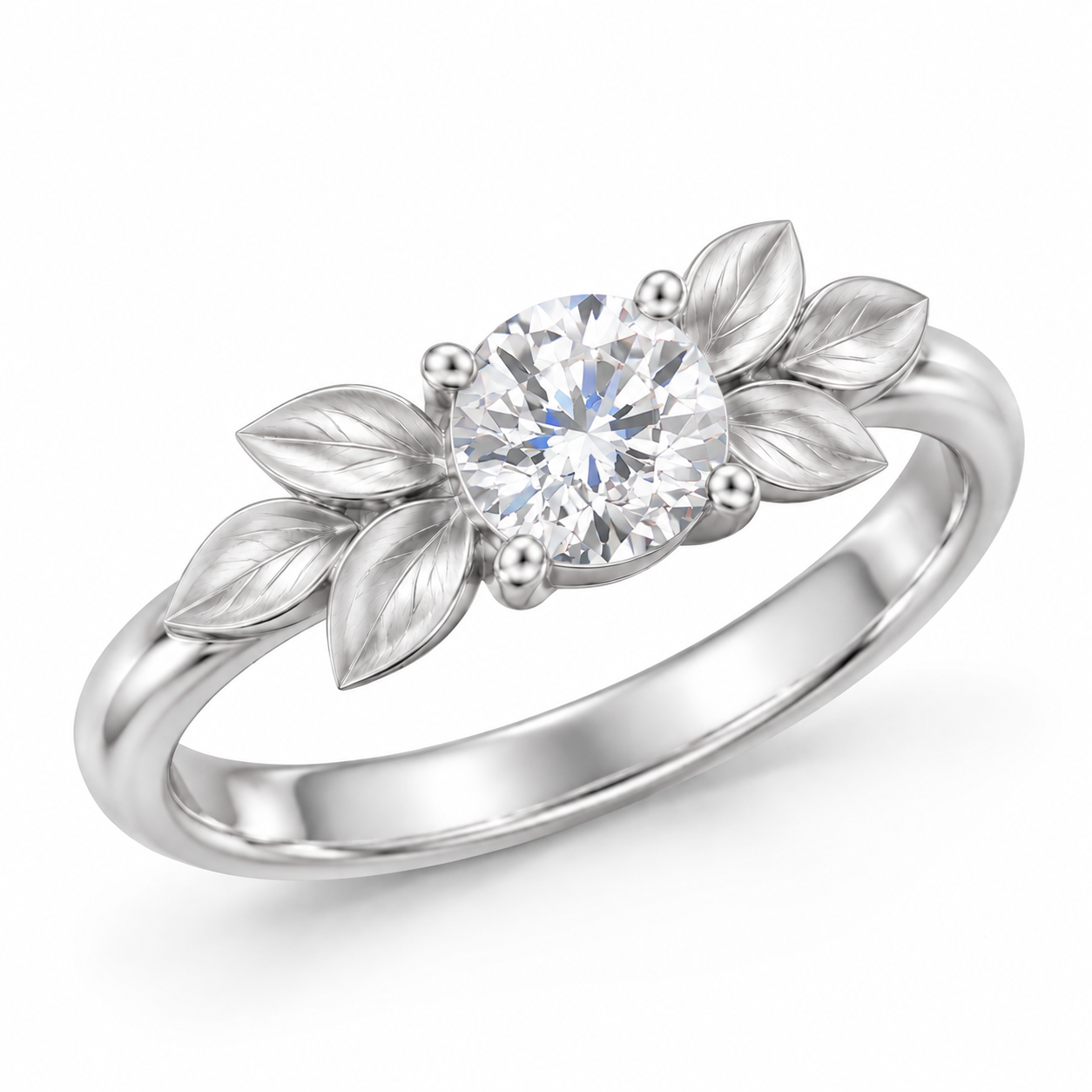 Leaf Accent Birthstone Ring