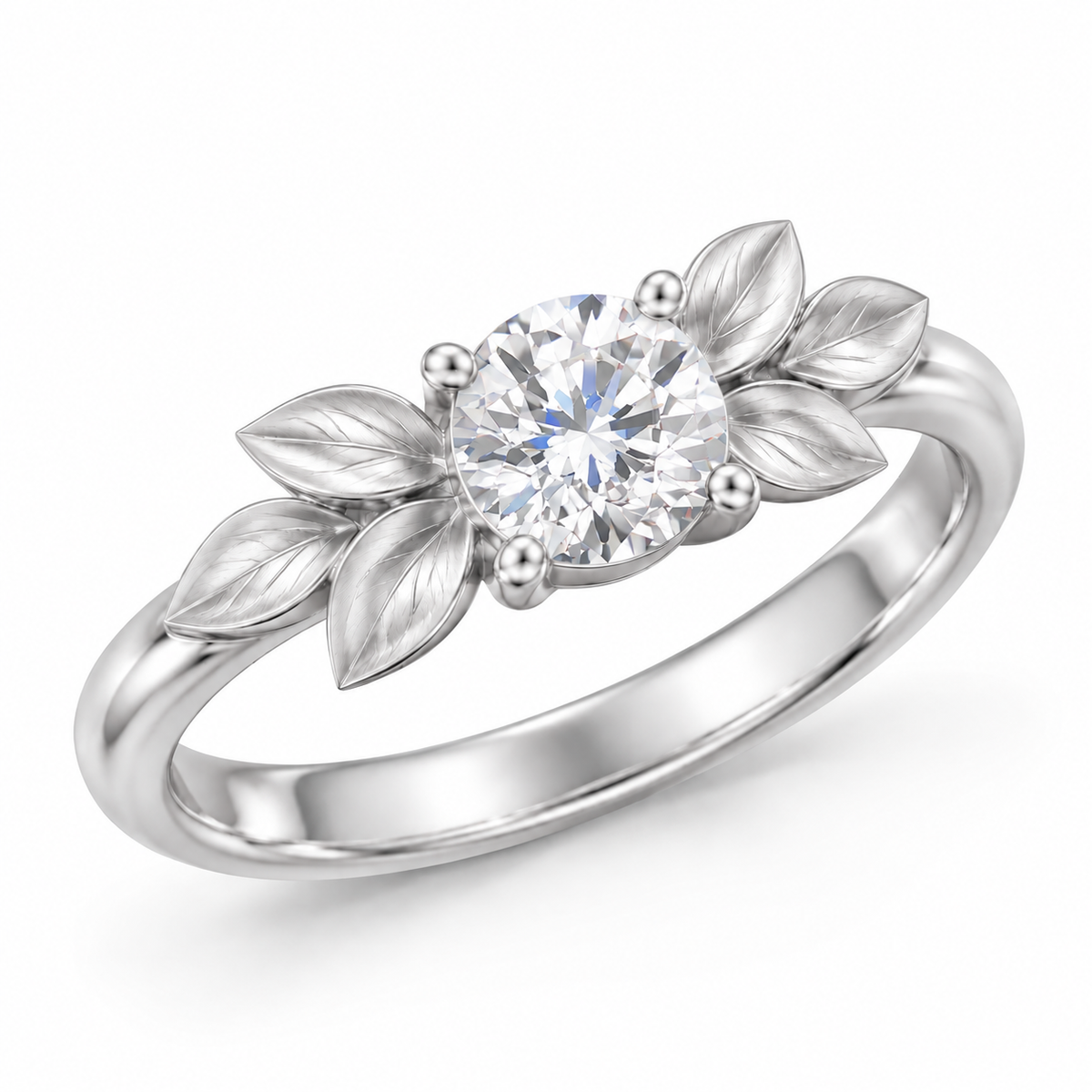 Leaf Accent Birthstone Ring