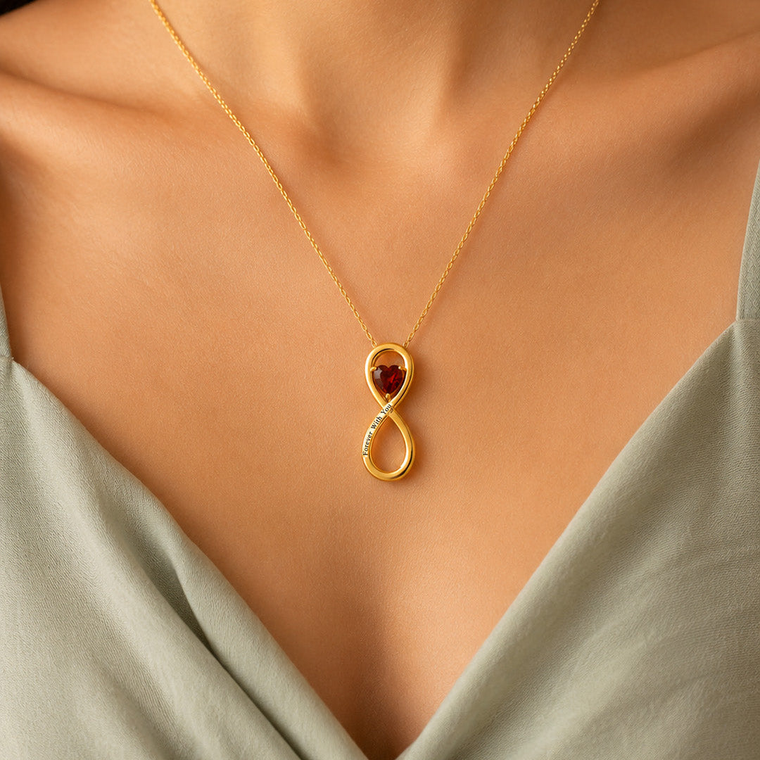 Infinity Engraved Heart Birthstone Necklace