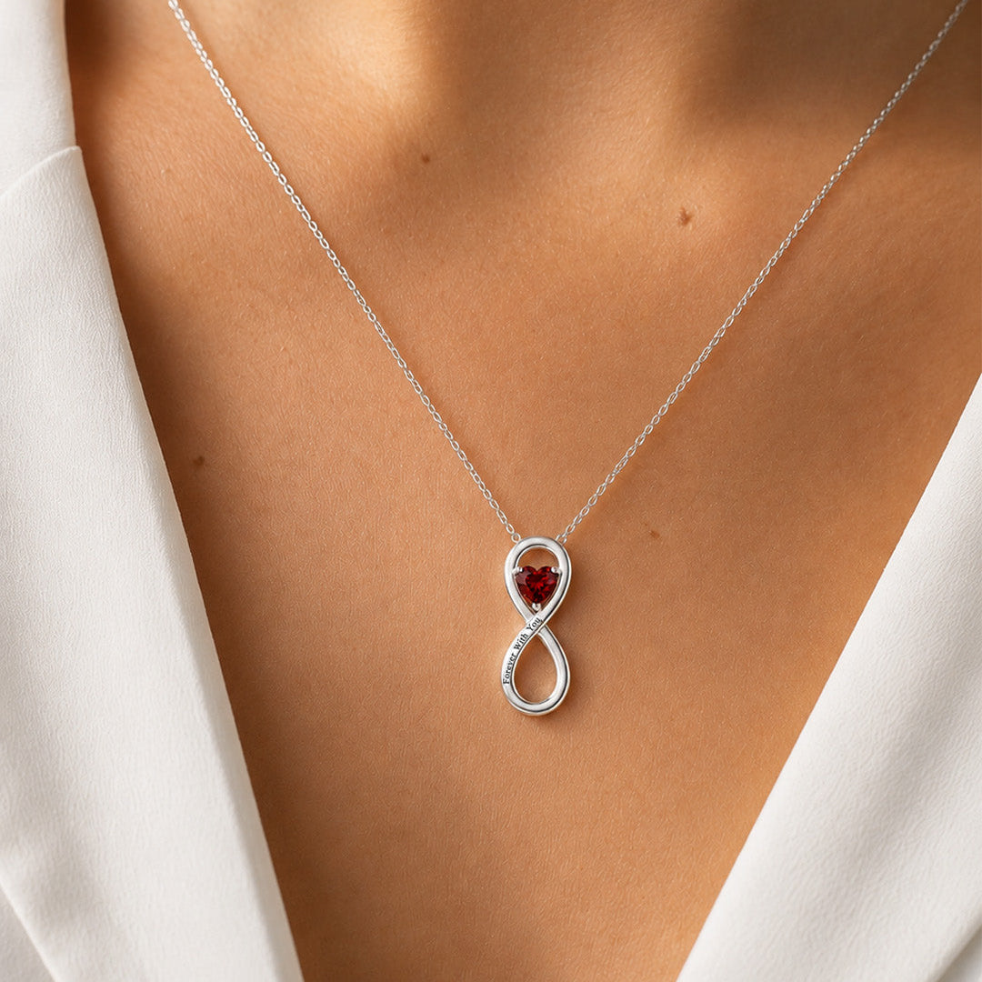 Infinity Engraved Heart Birthstone Necklace