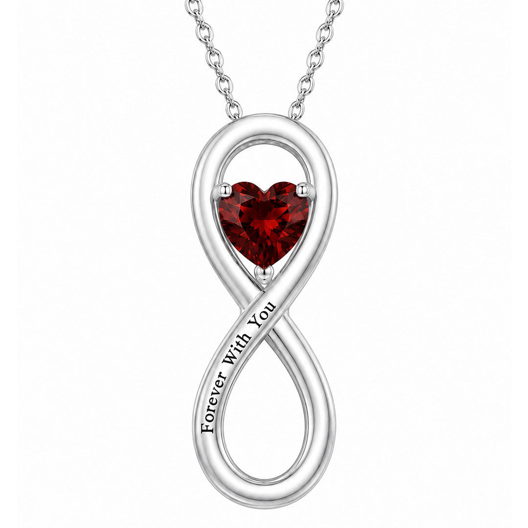 Infinity Engraved Heart Birthstone Necklace