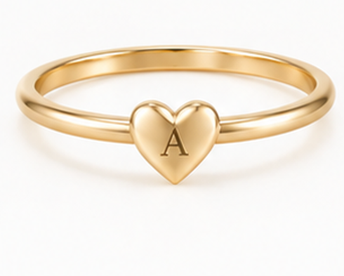 Dainty Heart Initial Ring