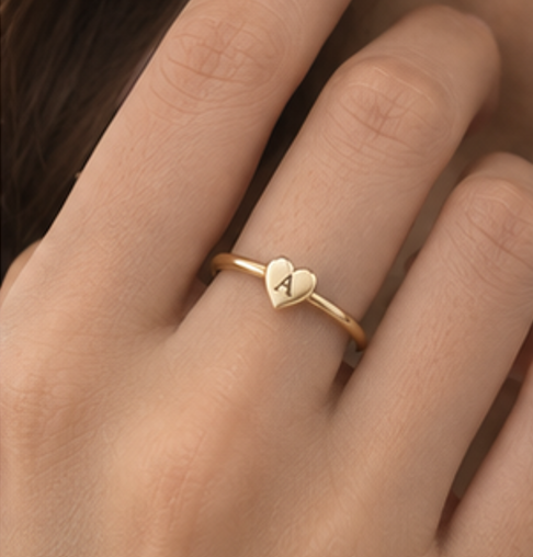 Dainty Heart Initial Ring