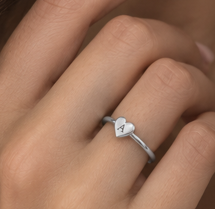 Dainty Heart Initial Ring