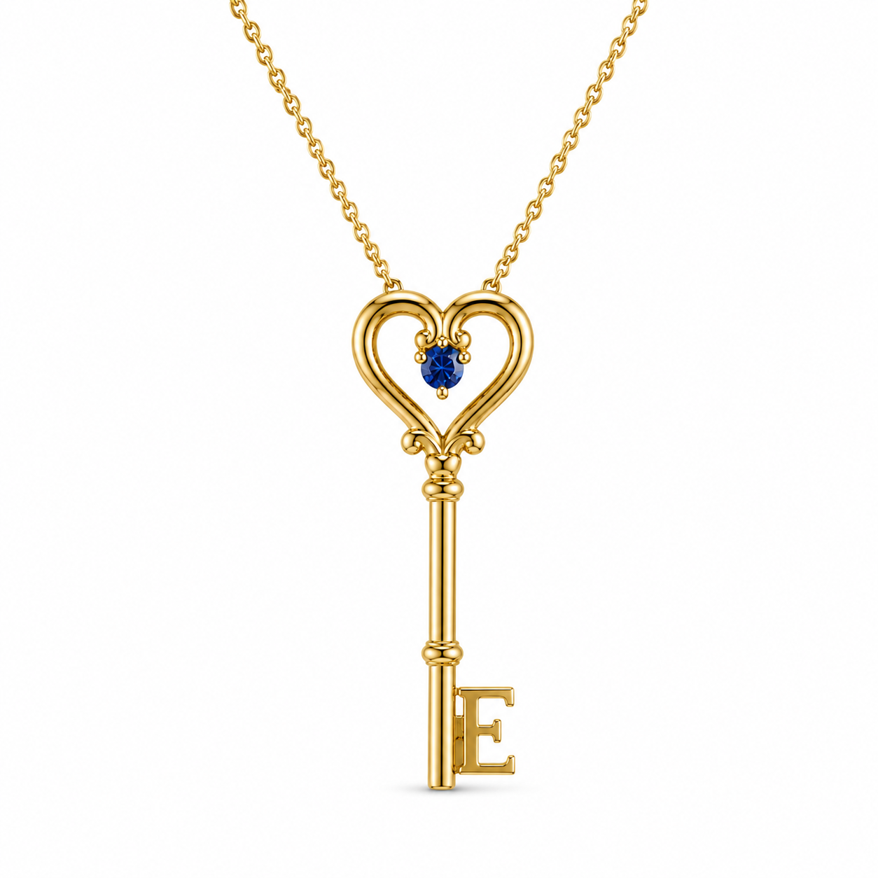 Initial Key Necklace with Heart Birthstone