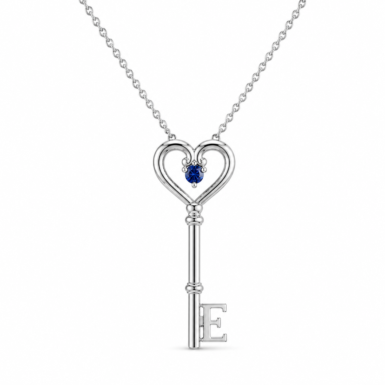 Initial Key Necklace with Heart Birthstone