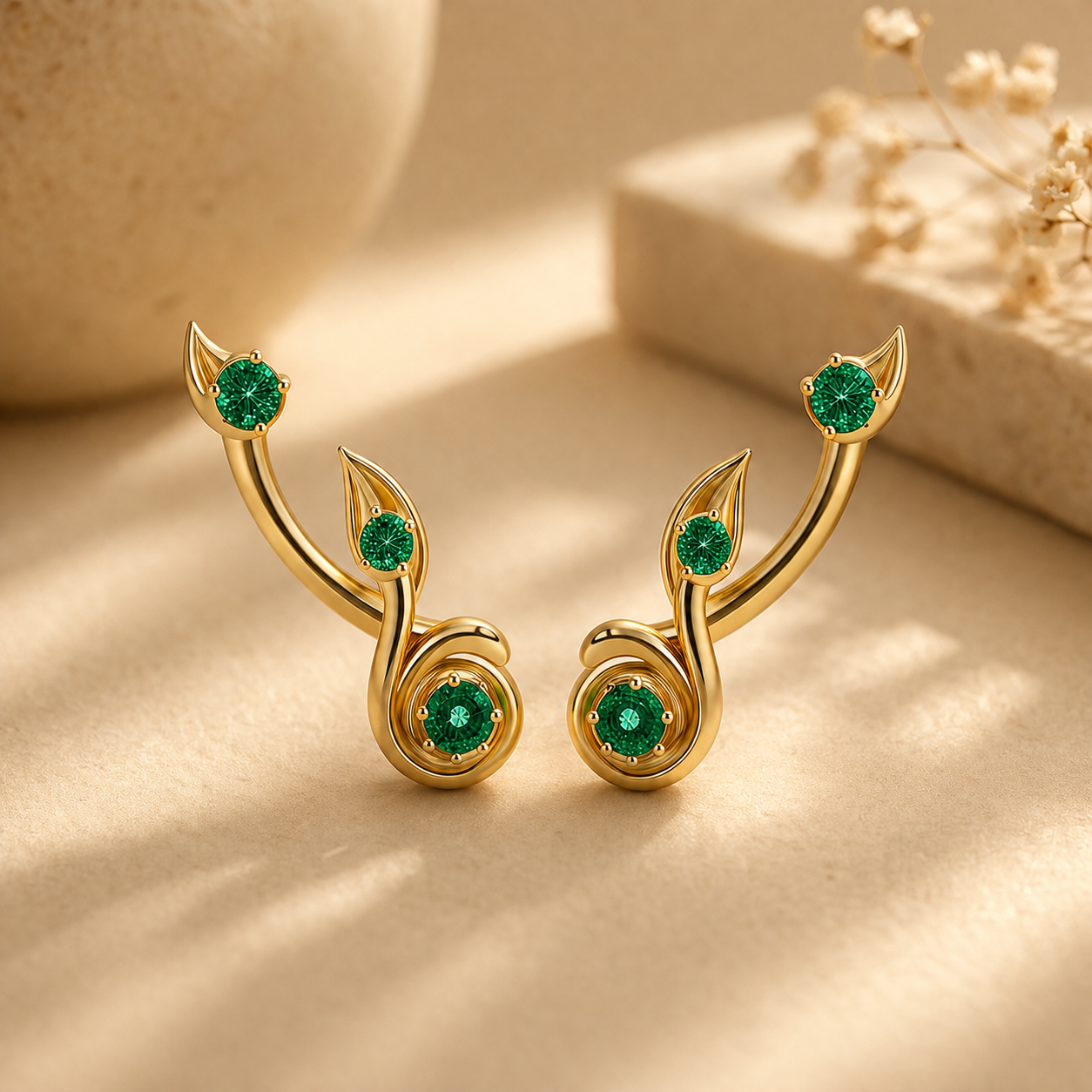 Leaf Harmony Earrings with Birthstone